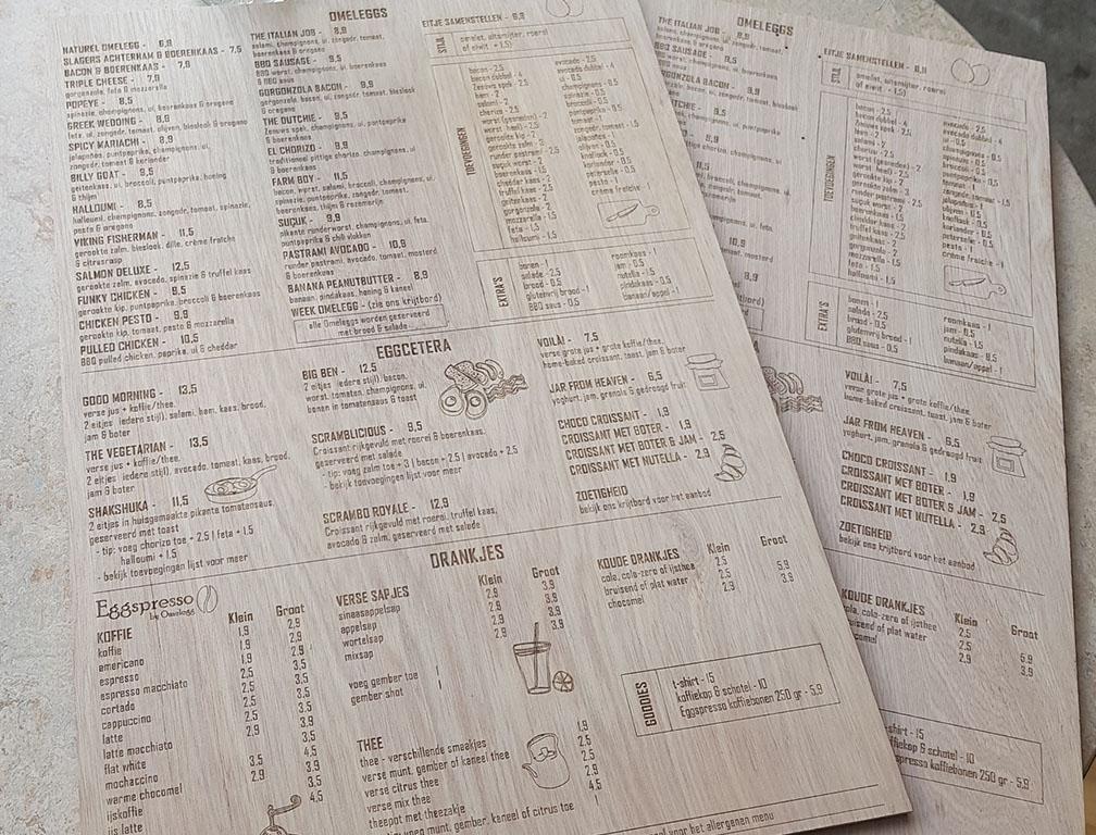 Engraved menu cards Omelegg