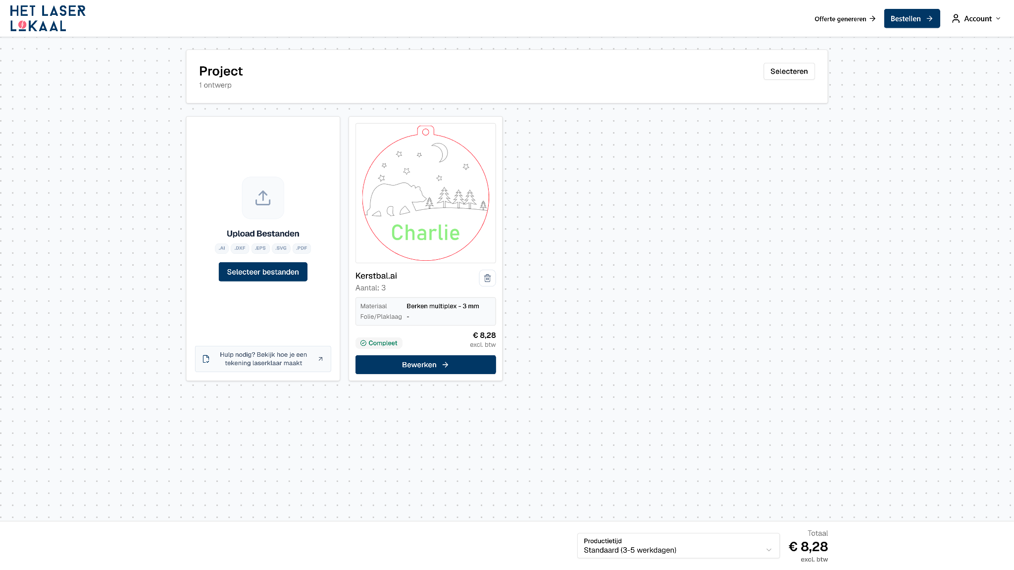 Compleet ingesteld ontwerp in het projectoverzicht