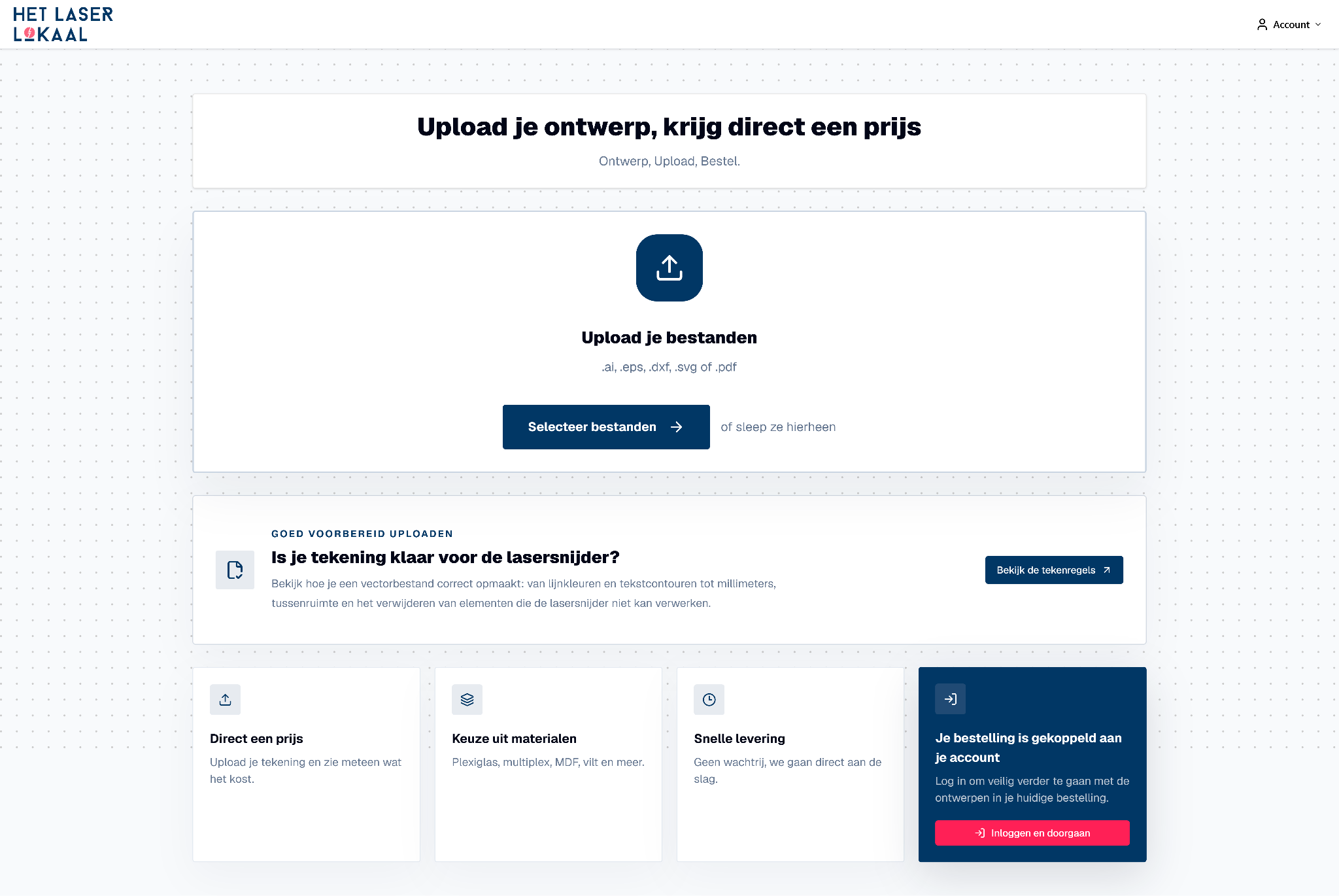 Startpagina van het portaal met het uploadvak