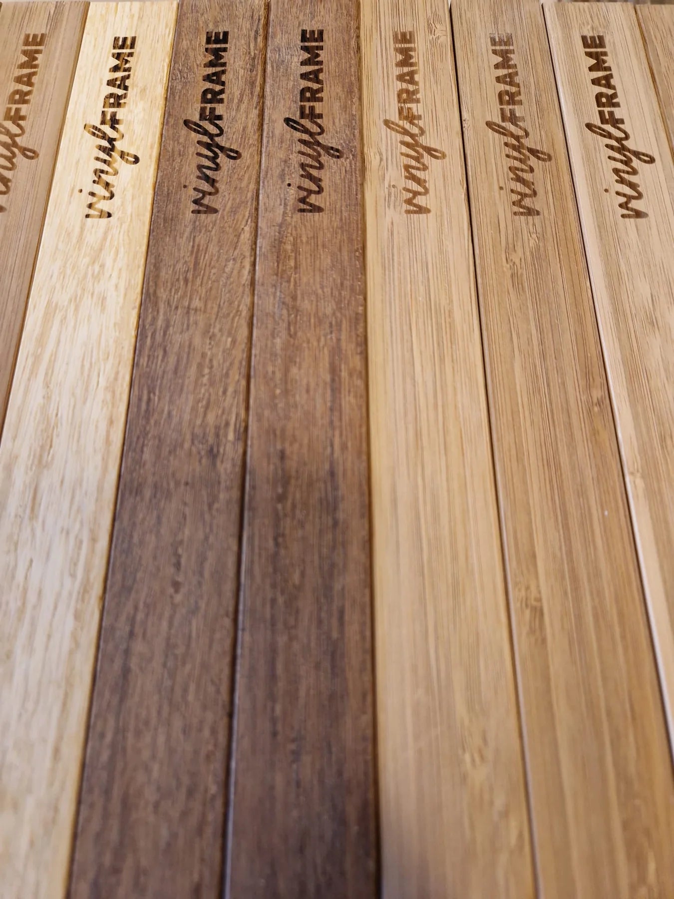 Series of wooden products engraved with the same logo
