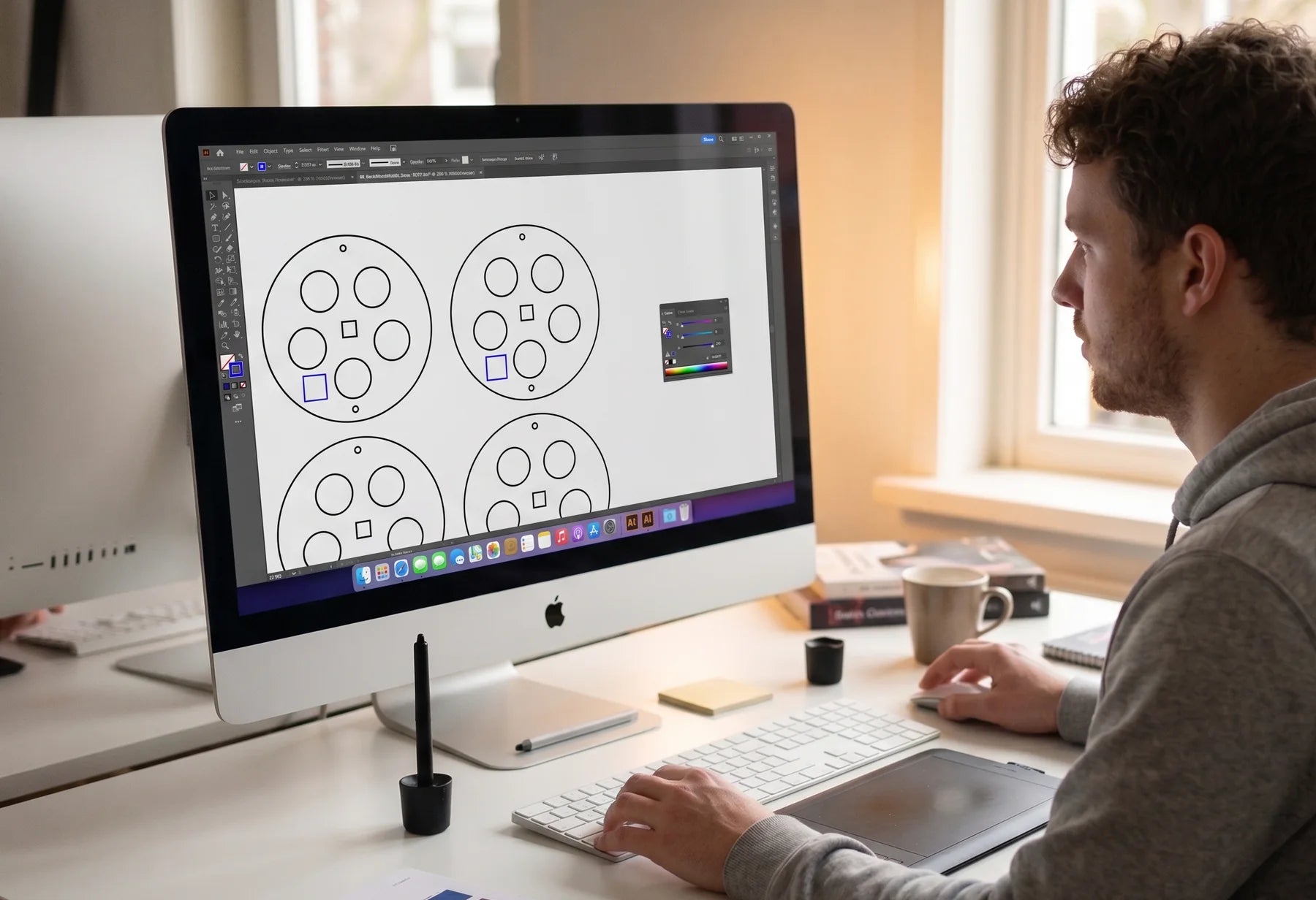 Productietekening met gekleurde vectorlijnen voor lasersnijden